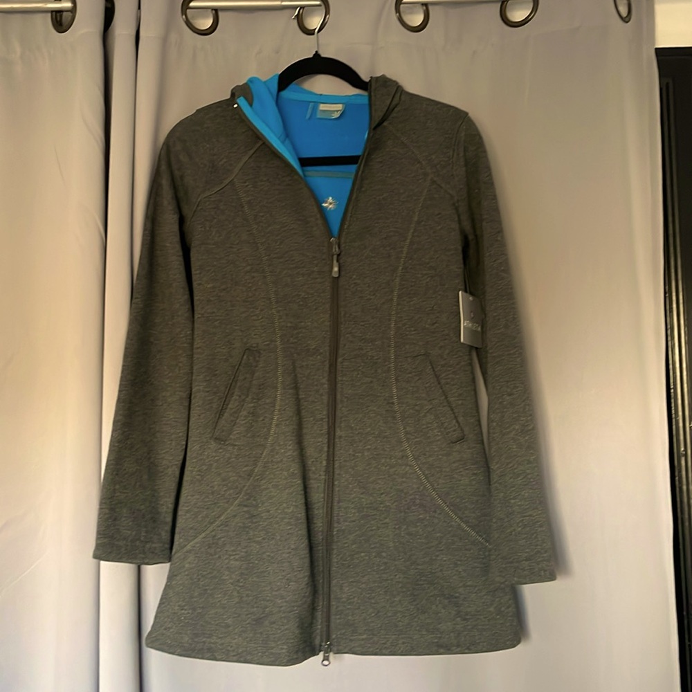 Athleta Swara fleece long jacket with hoodie. new with tags.